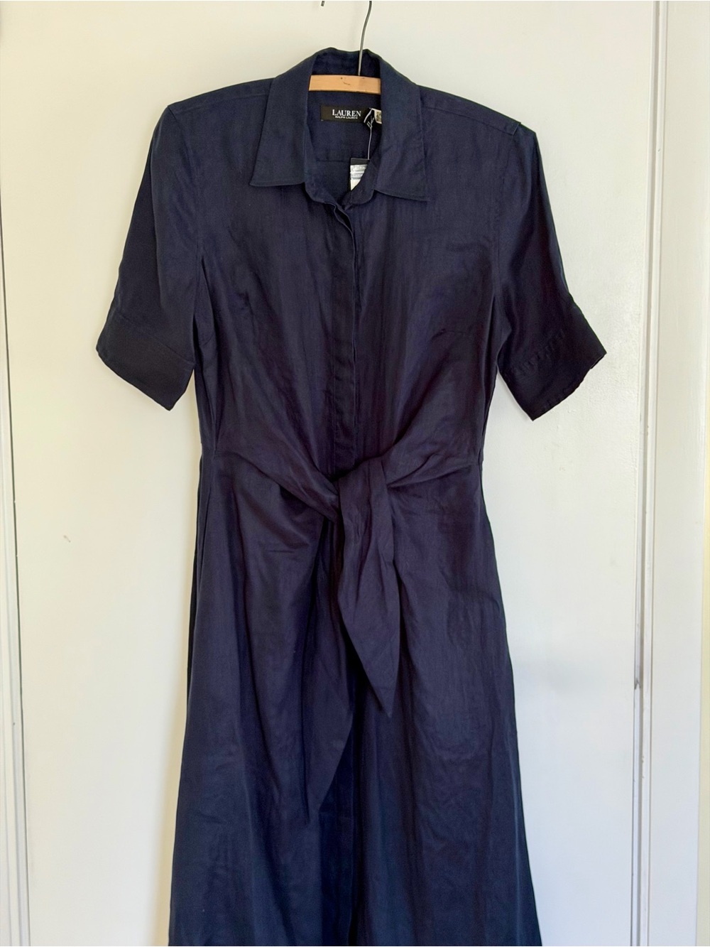 Ralph Lauren Navy Tie-Waist Midi Shirt Dress